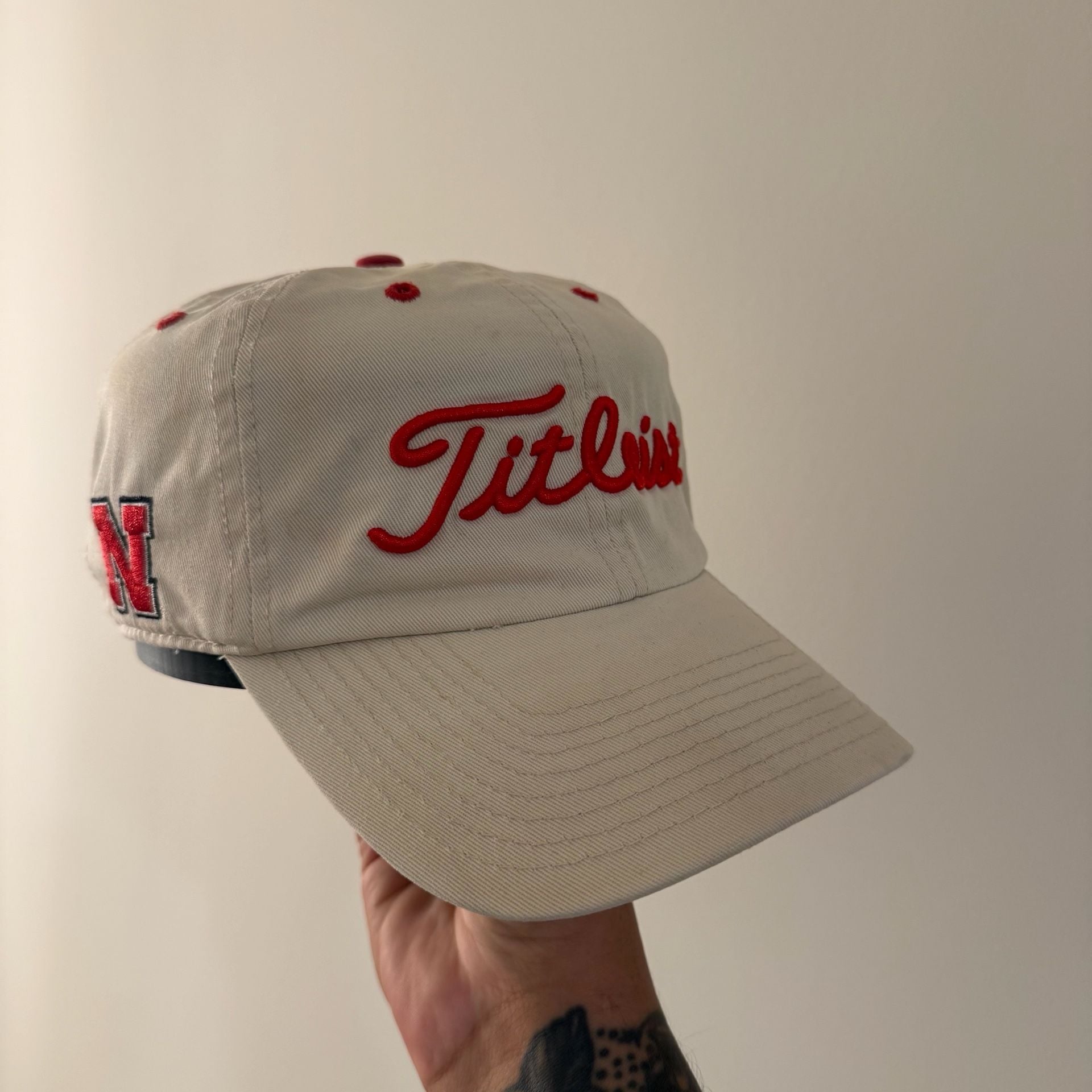 Titleist Beige Cotton Strapback Hat With Embroidered Nebraska Cornhuskers N Logo